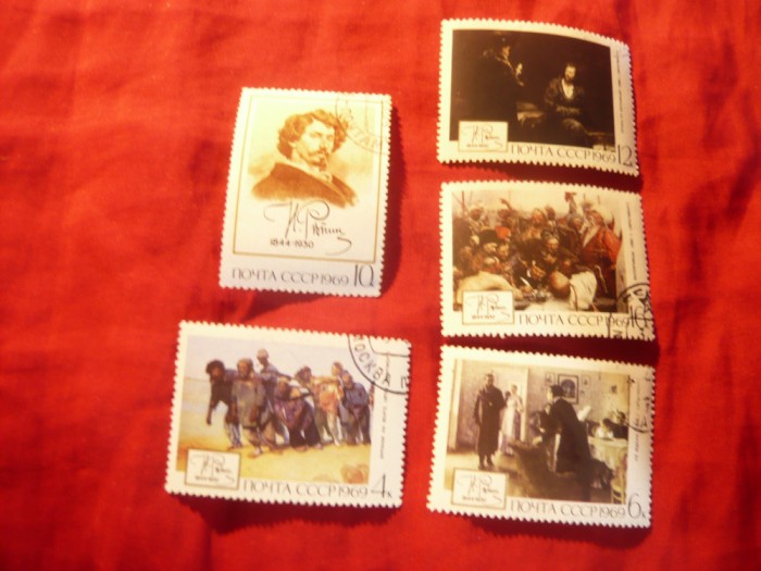 Serie URSS 1969 - Pictura , 125 Ani I. Repin, 5 val. stampilate