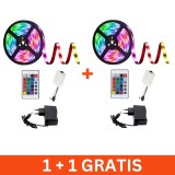 Banda LED 2835 multicolora, 5m, 12V, RGB, telecomanda, 1+1 gratis