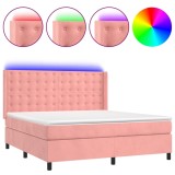 Cumpara ieftin Pat cu arcuri, saltea &amp; LED, roz, 180x200 cm, catifea