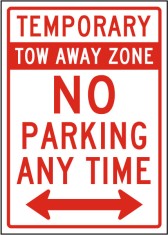 Temporary Tow Away Zone No Parking Sign foto