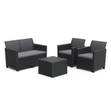 Set de mobilier de grădină Claire cu 4 locuri și masă cu perne, grafit, Curver