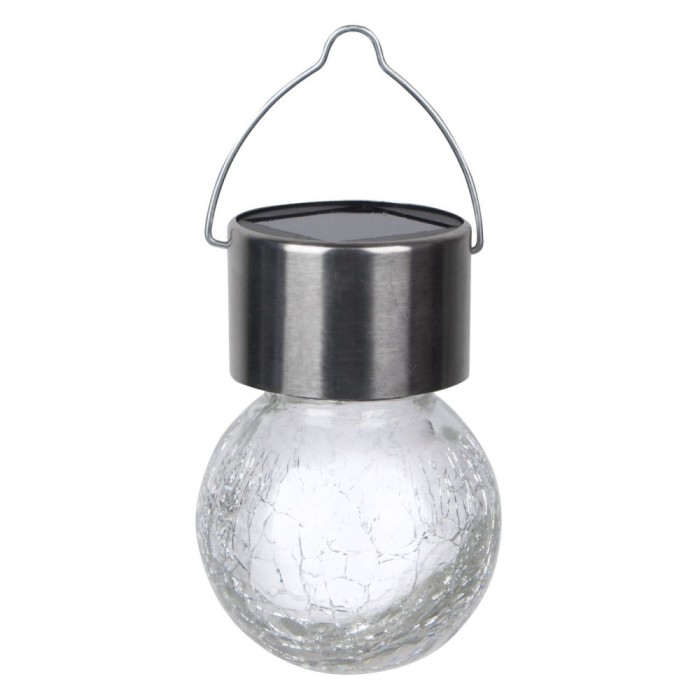 Felinar Suspendabil Solar, Model Sticlă, Diametru 4.5cm, &Icirc;nălțime 6cm, Argintiu, LED Luminos, Fără Cablu