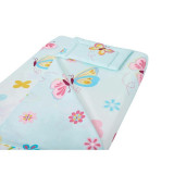 Lenjerie patut bebe, SomnART, cearceaf pat 60x120x10 cu elastic, cearceaf pilota 80x110, perna joasa 20x35, Flori