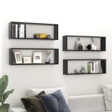 VidaXL Rafturi de perete cub 4 buc negru extralucios 80x15x26,5 cm PAL