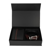 Cumpara ieftin Set cadou pentru barbati, Portofel + Curea, piele naturala, model elegant, Negru/maro, SET7