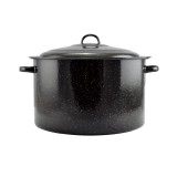 Cratita din otel emailat cu capac &ndash; 20 litri, negru cu buline albe Handy KitchenServ