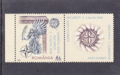 ROMANIA 2008 - SUMMITUL NATO -BUCURESTI, VINIETA FOLIO AUR, MNH - LP 1798 foto