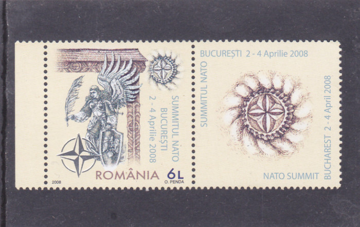 ROMANIA 2008 - SUMMITUL NATO -BUCURESTI, VINIETA FOLIO AUR, MNH - LP 1798