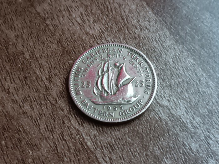 C50 - Moneda foarte veche - Insulele Caraibe de Est - 25 centi - 1955