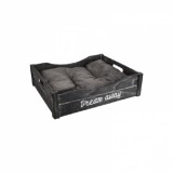 Culcus din lemn cu perna neagra, pentru pisici, 45x38x12 cm