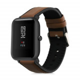 Curea pentru Huami Amazfit Bip S/Amazfit Bip S Lite, Kwmobile, Maro/Negru, Piele naturala, 58179.05