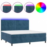 Cumpara ieftin Pat cu arcuri, saltea si LED, bleumarin, 200x200 cm, catifea