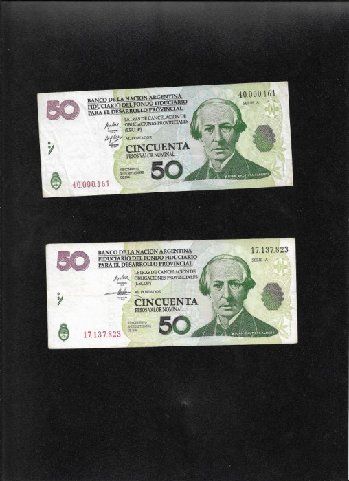 Rar! Set Argentina 2 x 50 pesos LECOP 2006 semnaturi diferite