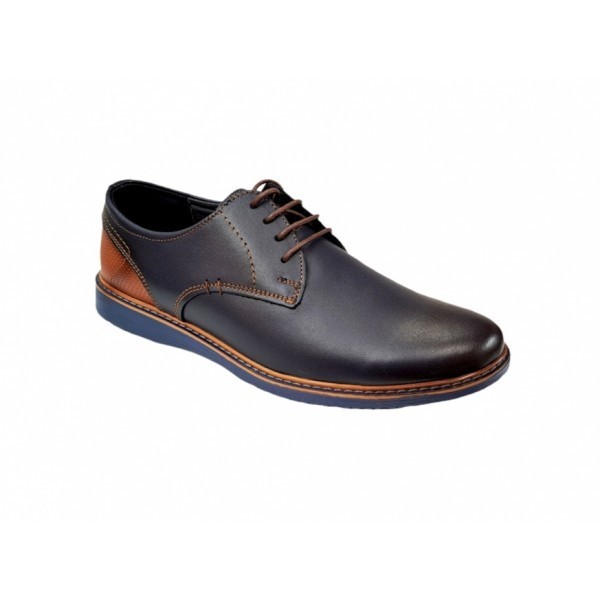 OFERTA MARIMEA 41 - Pantofi barbati casual din piele naturala bleumarin cu maro, CIUCALETI SHOES LTEST71BL
