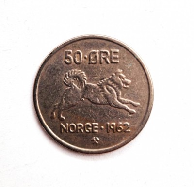 moneda NORVEGIA 50 Ore 1962 _ km # 408 _ tiraj mic foto