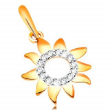 Pandantiv din aur galben 375 - floarea soarelui cu petale lucioase, cerc din zirconii