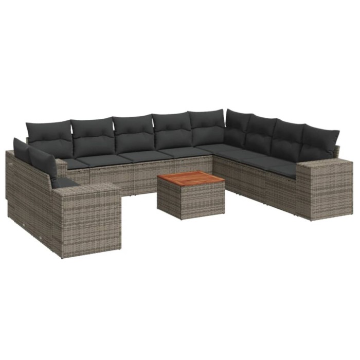 Set canapele de gradina cu perne, 11 piese, gri, poliratan