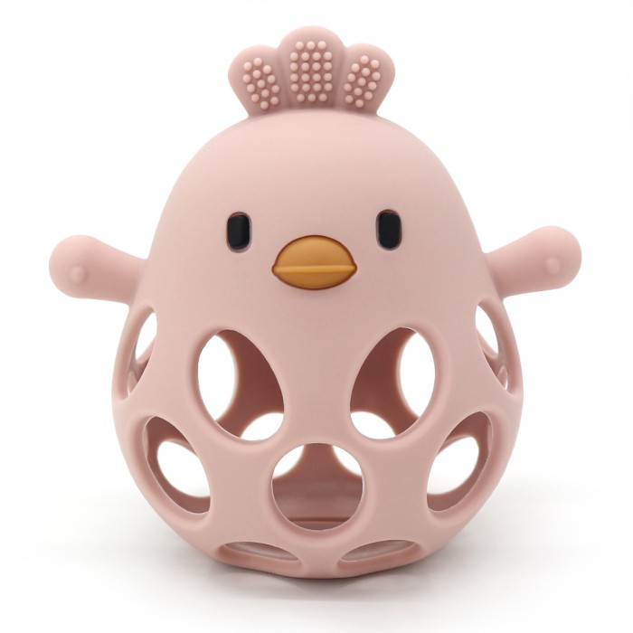 Jucarie dentitie NippleBaby, din silicon alimentar non-toxic pentru bebelusi si nou nascuti, culoare roz pudrat