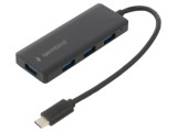Hub USB GEMBIRD USB A x4, USB C 3.1, 0.15m, Negru