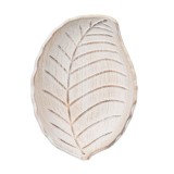Platou decorativ, forma de frunza, Lemn, Alb/Bej, 25x18x4 cm