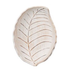 Platou decorativ, forma de frunza, Lemn, Alb/Bej, 18x13x3.5 cm foto