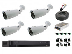 Kit complet 4 camere supraveghere exterior 2 MP lentila varifocala, 40M IR dvr Hikvision foto