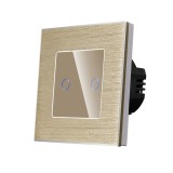 Intrerupator dublu touch Luxion din sticla cu rama aluminiu, auriu, 500W