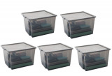 Set 5 cutii de depozitare Iris Ohyama de 30 L cu capac, stivuibile, gri - RESIGILAT