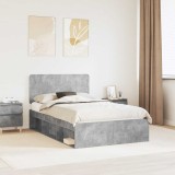 vidaXL Cadru de pat Gri Concret 135 x 190 cm Lemn de pin masiv 3412500