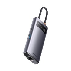 DOCKING Station Baseus Gleam Series, conectare PC USB Type-C, USB 3.0 x 3, RJ-45 x 1, LED, gri &quot;WKWG070113&quot; (timbru verde 0.8 lei) - 6932172608644