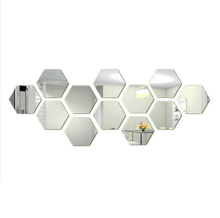 Set 12 oglinzi sticla acrilica Ventoo&reg;, model hexagon, 100 x 85 x 50 mm, silver