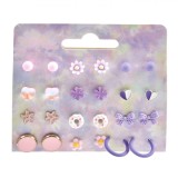 Set 12 Perechi Cercei Copii, Model Floral Multicolor, Cuie Metalice, Plastic, Aliaj