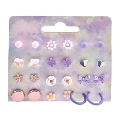Set Cercei Copii, Model Floral, Multicolor, 12 Perechi, Cuie Metalice foto