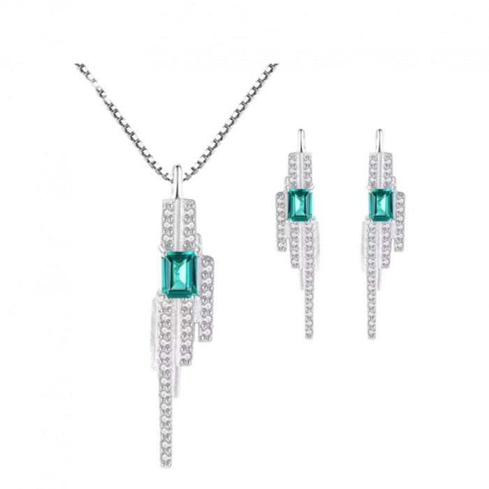 Set Colier si Cercei Din Argint Luxury Ladies Smarald Verde SET399H