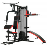 SPORTNOW Statie de Gimnastică pentru Exerciții Multiple cu Stivă de Greutăți, Bancă, Stand de Impingere, Stație de Flotări, 225x175x200 cm, Negru