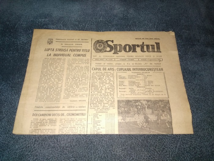 ZIARUL SPORTUL 17 SEPTEMBRIE 1983