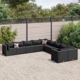 vidaXL Set canapele de grădină cu perne, 10 piese, negru, poliratan 3308347