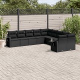 vidaXL Set canapele de grădină cu perne, 10 piese, negru, poliratan 3253042