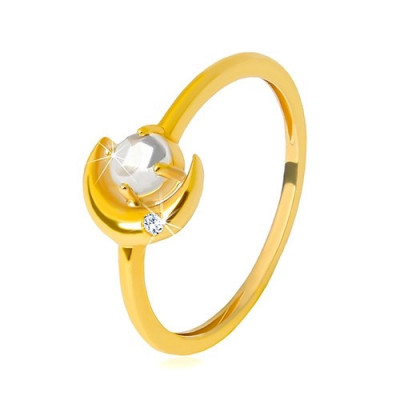 Inel din aur galben 9K - semilună cu zirconiu, zirconiu rotund &amp;icirc;n formă de cabochon - Marime inel: 54 foto