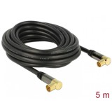 Cablu prelungitor antena IEC Plug la IEC Jack RG-6/U 5m unghi Negru, Delock 88917