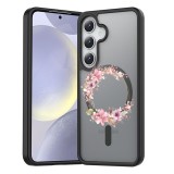 Hus&Auml; anti&Egrave;oc magsafe pentru samsung galaxy s25, spate mat anti-amprent&Auml;, floral pink wreath 2, negru