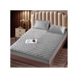 Husa de Saltea Tip Topper cu Elastic + 2 Fete de Perna Catifea, Gri Deschis 160x200 - JO999