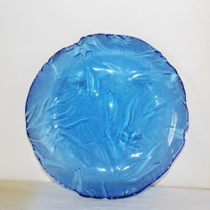 Farfurii cristal albastru electric suflate manual în mulaj - Brândușe - Finlanda