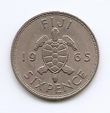 Fiji 6 Pence 1965 - Elizabeth II, Cupru-nichel, B11, 19.5 mm KM-19 (3) foto