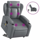 Cumpara ieftin Fotoliu masaj rabatabil electric cu ridicare, gri, piele eco