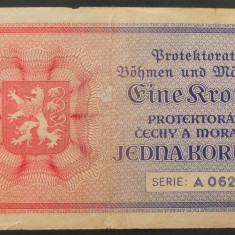 Bancnota istorica 1 KRONE - PROTECTORAT BOHEMIA & MORAVIA, anul 1940 *cod 645