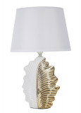 Cumpara ieftin Lampa de masa, Glam Leaf, Mauro Ferretti, 1 x E27, 40W, 30 x 30 x 47.5 cm, ceramica/fier/textil, alb/auriu