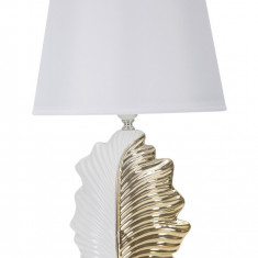 Lampa de masa, Glam Leaf, Mauro Ferretti, 1 x E27, 40W, 30 x 30 x 47.5 cm, ceramica/fier/textil, alb/auriu