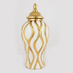 Vaza din ceramica White Golden cu capac