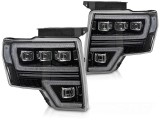 Set de faruri LED de tuning potrivit pentru Ford F150 2008-2014 cu baza neagra, pentru modelul cu lumini DRL din fabrica, cu semnale de &icirc;ntoarcere din